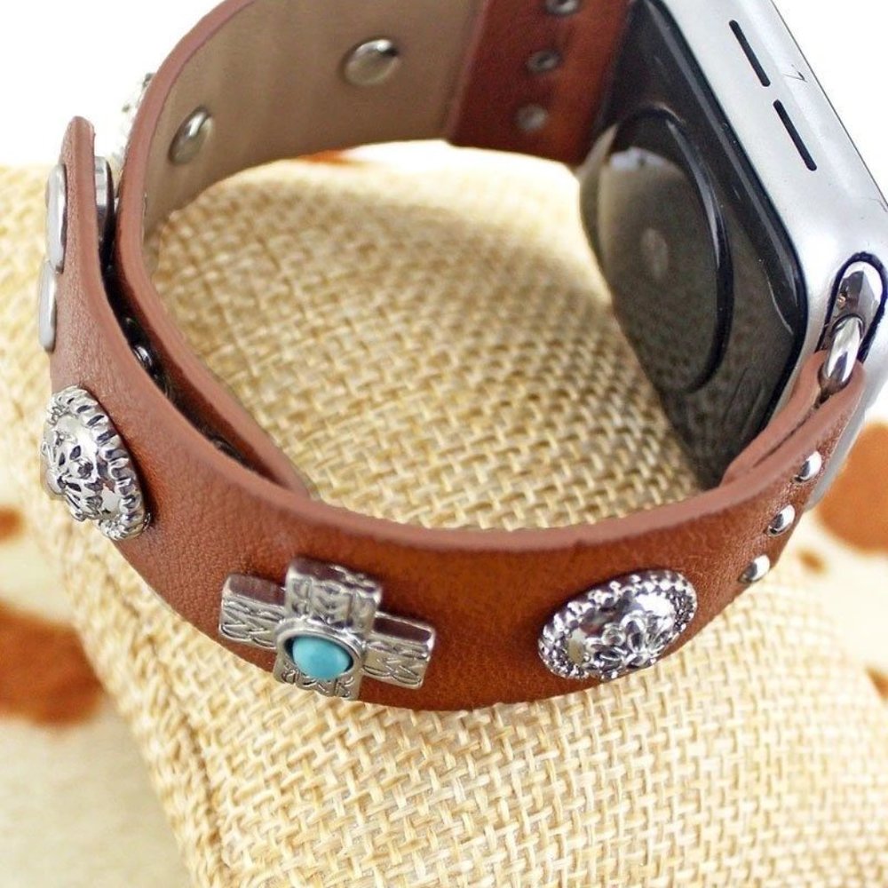 SILVERTONE CREEDE CROSS BROWN BAND FOR APPLE WATCH